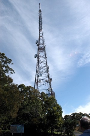 tall transmitter mast against sky